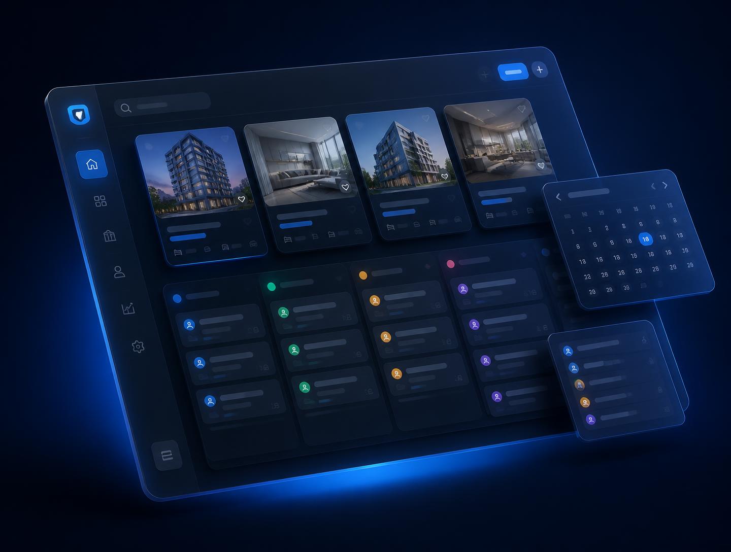Painel do VaptHub com imóveis cadastrados, funil de clientes e agenda de visitas